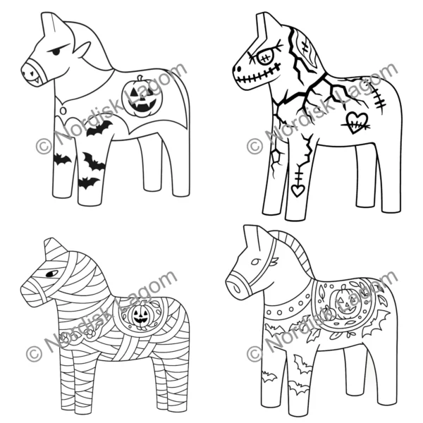 Målarkort - Halloween Dalahäst