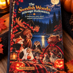 Bokomslag till The Swedish Woods attempt Halloween av Nordisk Lagom. En älg, björn, räv, uggla, igelkott, mus och hönor i Halloweenkostymer samlas i en höstskog med pumpor och fullmåne.
